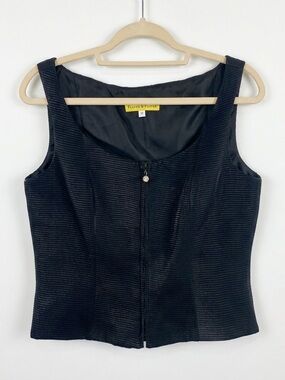 Flores & Flores Vintage Ribbed Zip Front Bodice Top Black 12‎